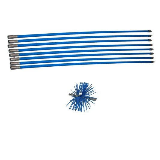 Schoorsteenveegset blauwe veegset 9,60m met nylonborstel