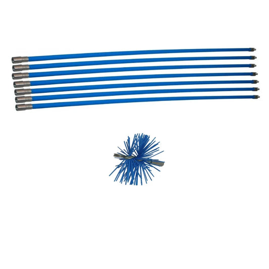 Schoorsteenveegset blauw 8,40m met nylonborstel